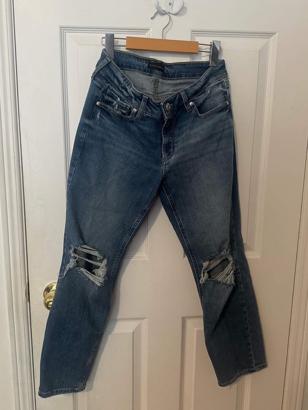 Silver stretch  Jeans Distressed Blue Ankle Crop